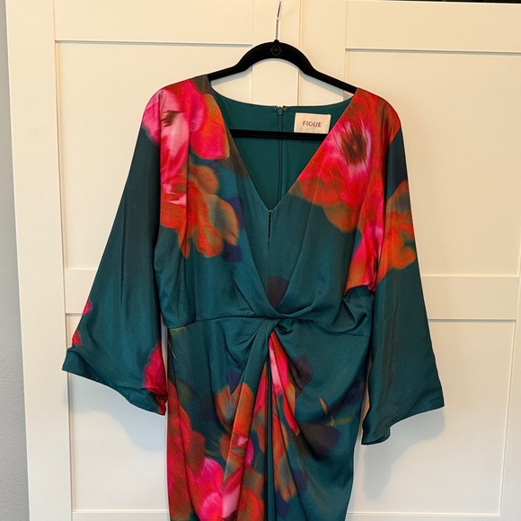 Figue Kyle Dress - Women's Long Sleeve Floral Dress - Green and Pink - Picture 3 of 9